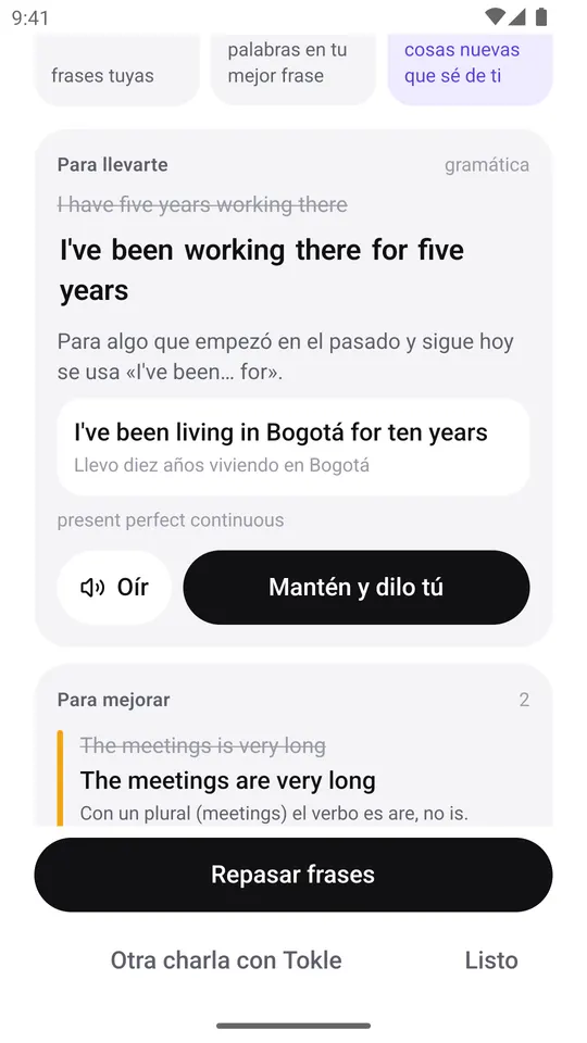 Al colgar, tu charla corregida.